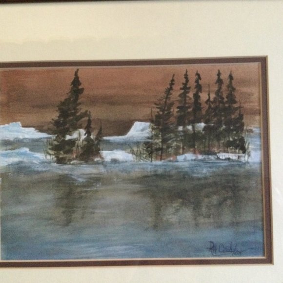 Original watercolor painting solid wood frame early snow near Gull Harbour - Picture 2 of 7